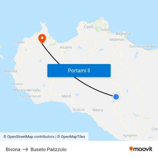 Bivona to Buseto Palizzolo map