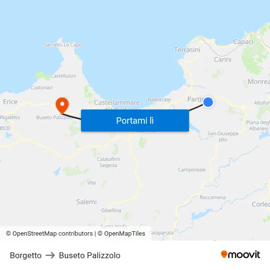 Borgetto to Buseto Palizzolo map