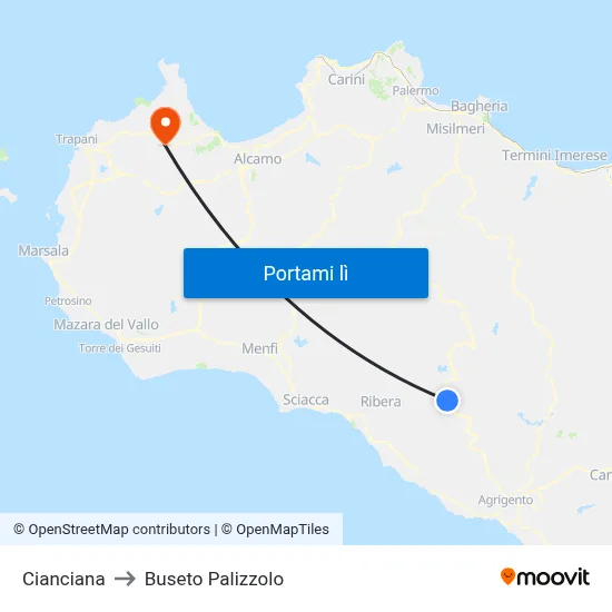 Cianciana to Buseto Palizzolo map
