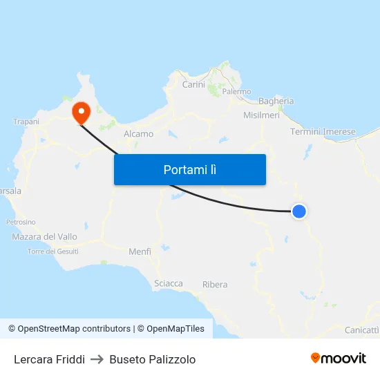 Lercara Friddi to Buseto Palizzolo map
