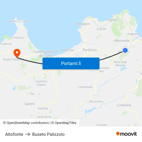 Altofonte to Buseto Palizzolo map