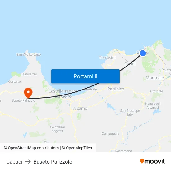 Capaci to Buseto Palizzolo map
