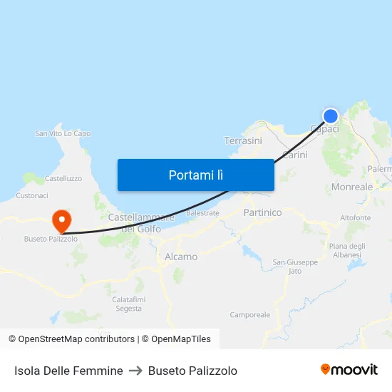 Isola Delle Femmine to Buseto Palizzolo map