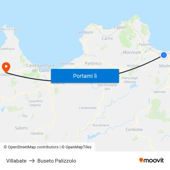 Villabate to Buseto Palizzolo map