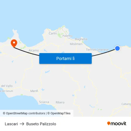 Lascari to Buseto Palizzolo map