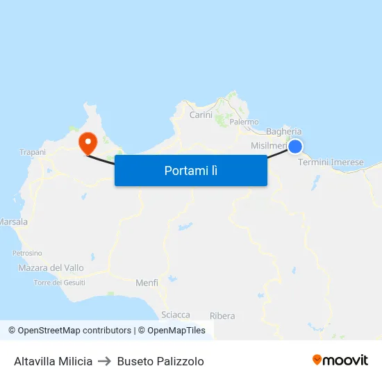 Altavilla Milicia to Buseto Palizzolo map