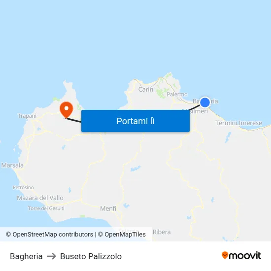 Bagheria to Buseto Palizzolo map
