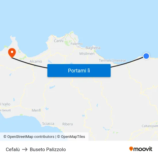 Cefalù to Buseto Palizzolo map