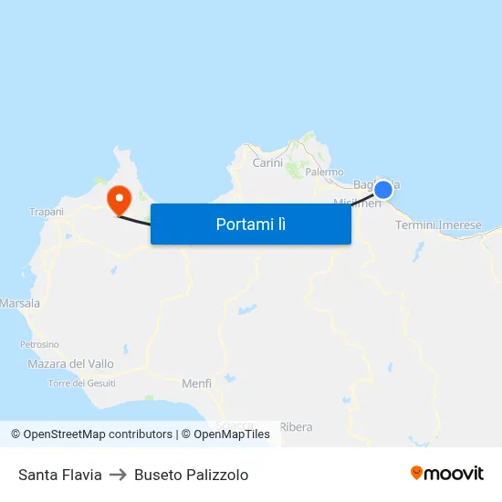 Santa Flavia to Buseto Palizzolo map