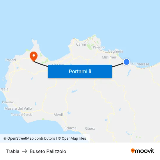Trabia to Buseto Palizzolo map