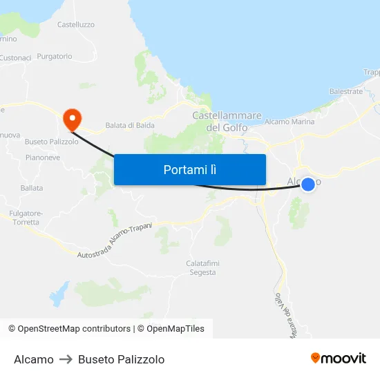 Alcamo to Buseto Palizzolo map