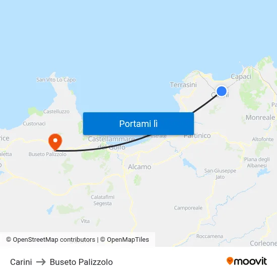 Carini to Buseto Palizzolo map