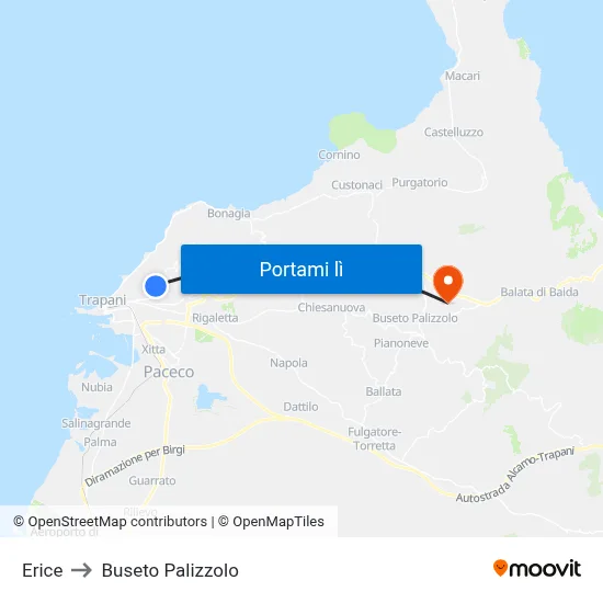 Erice to Buseto Palizzolo map