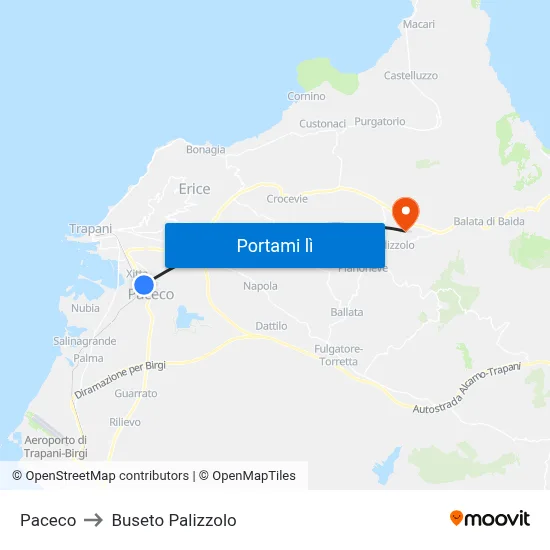 Paceco to Buseto Palizzolo map