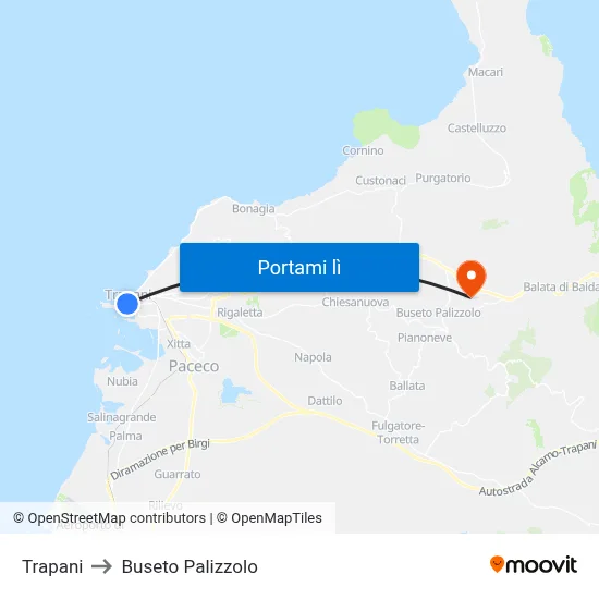 Trapani to Buseto Palizzolo map