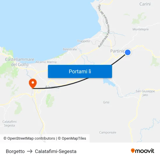 Borgetto to Calatafimi-Segesta map