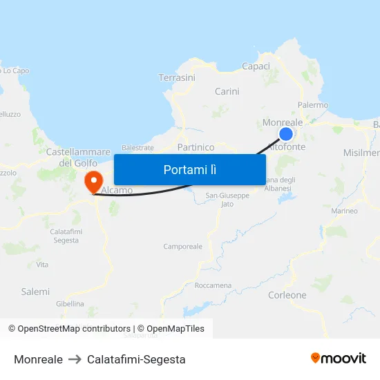 Monreale to Calatafimi-Segesta map