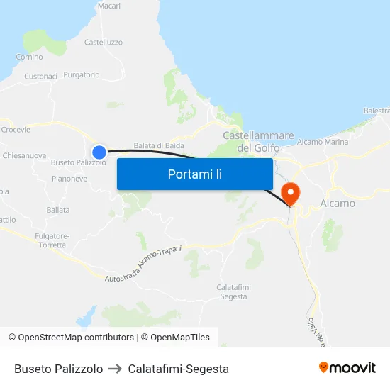 Buseto Palizzolo to Calatafimi-Segesta map