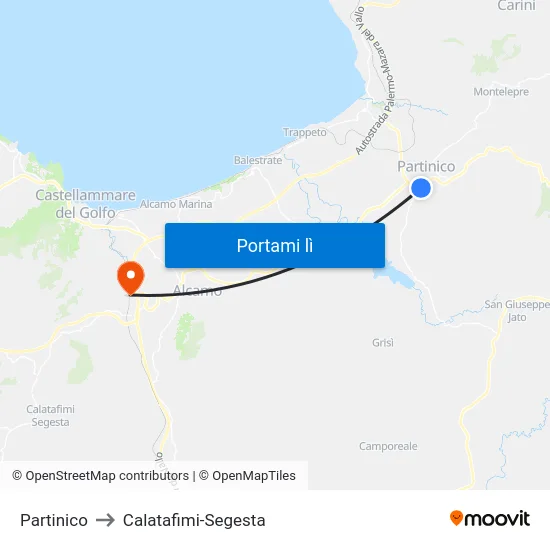 Partinico to Calatafimi-Segesta map