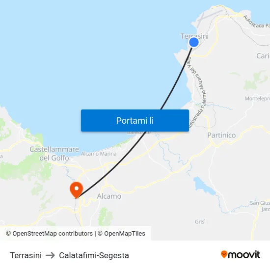 Terrasini to Calatafimi-Segesta map