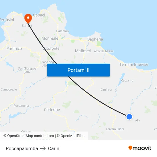 Roccapalumba to Carini map