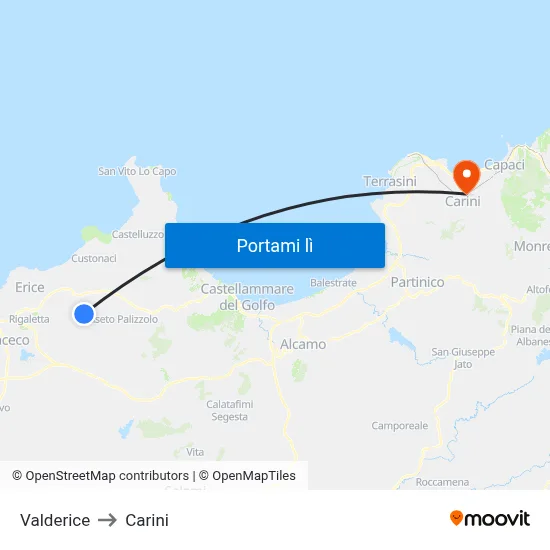 Valderice to Carini map