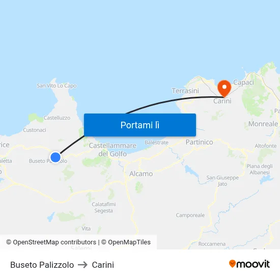 Buseto Palizzolo to Carini map