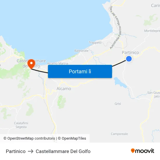 Partinico to Castellammare Del Golfo map