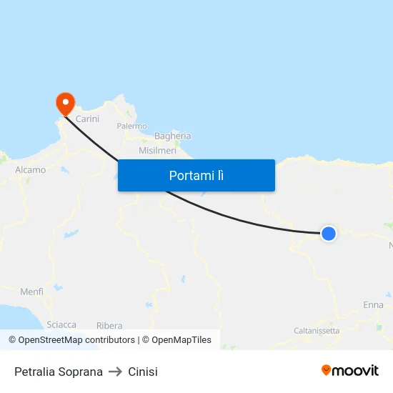Petralia Soprana to Cinisi map