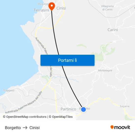 Borgetto to Cinisi map