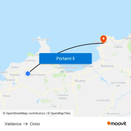 Valderice to Cinisi map