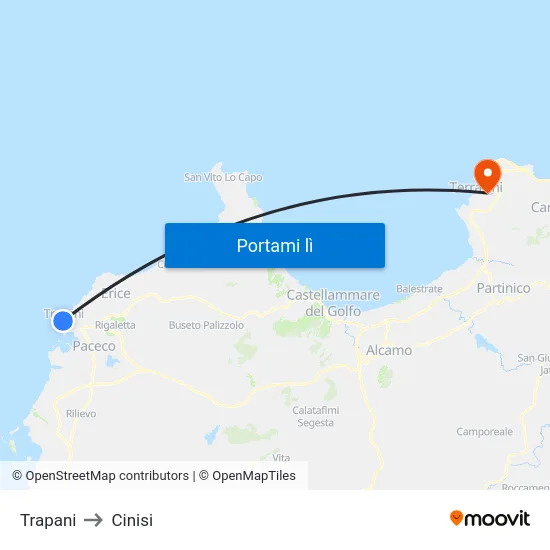 Trapani to Cinisi map