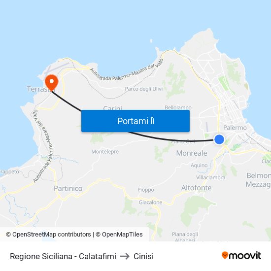 Regione Siciliana - Calatafimi to Cinisi map