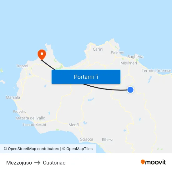 Mezzojuso to Custonaci map