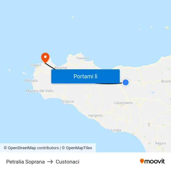 Petralia Soprana to Custonaci map