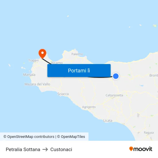 Petralia Sottana to Custonaci map