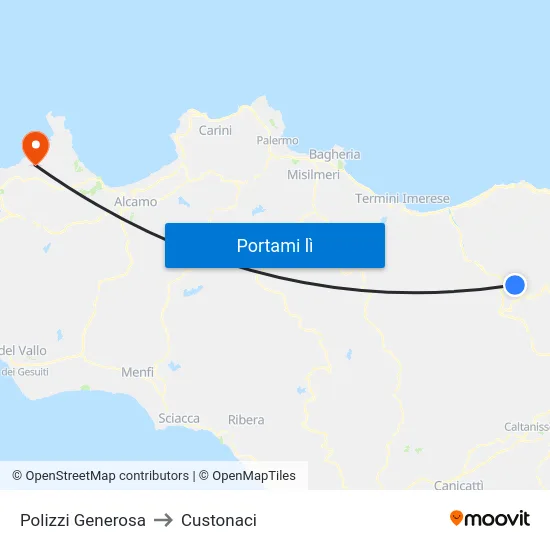 Polizzi Generosa to Custonaci map