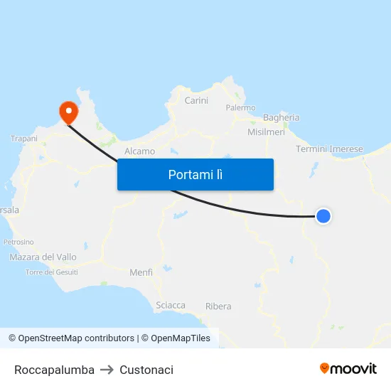 Roccapalumba to Custonaci map