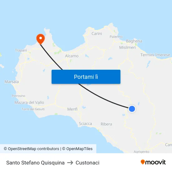 Santo Stefano Quisquina to Custonaci map