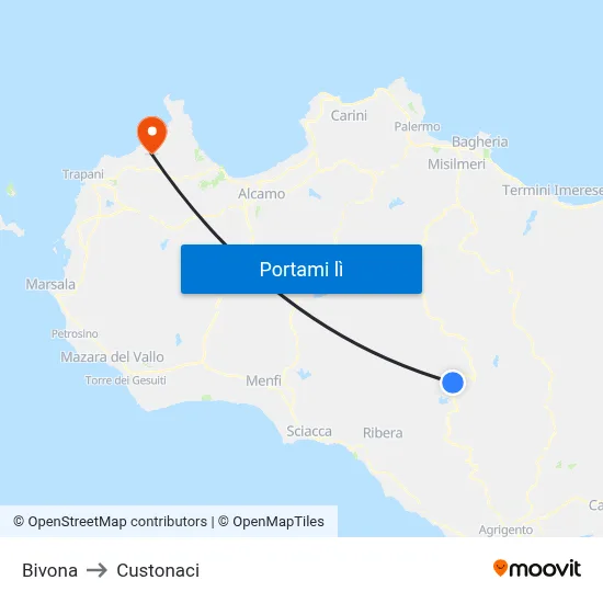 Bivona to Custonaci map