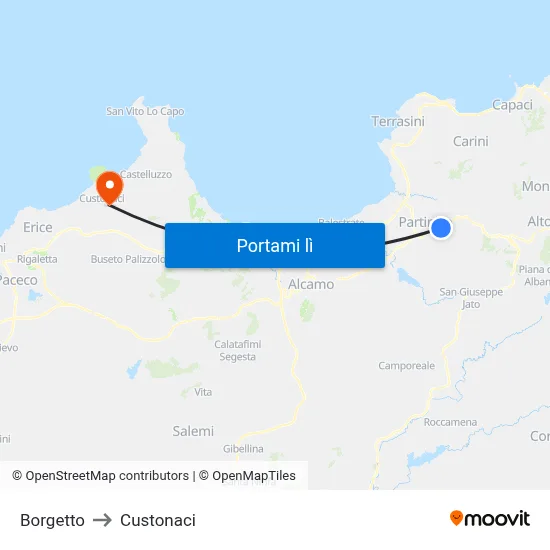 Borgetto to Custonaci map