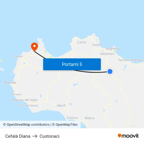 Cefalà Diana to Custonaci map