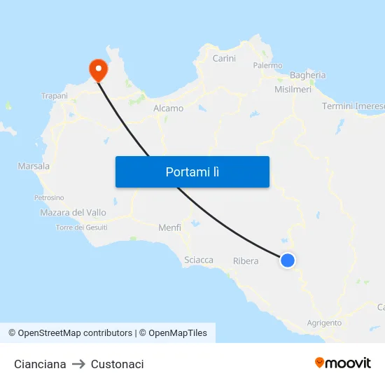 Cianciana to Custonaci map