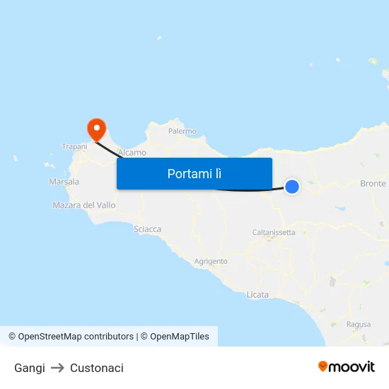 Gangi to Custonaci map