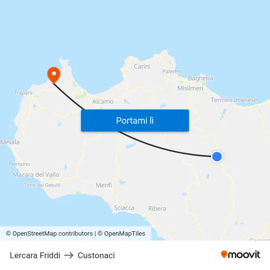 Lercara Friddi to Custonaci map