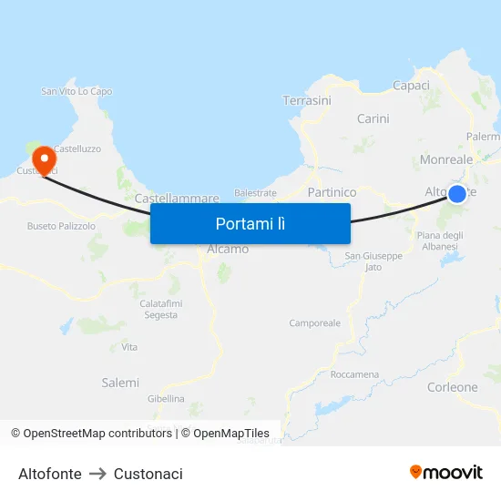 Altofonte to Custonaci map