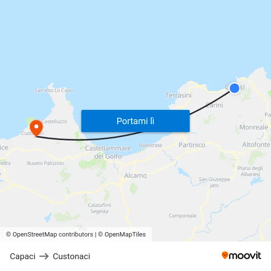 Capaci to Custonaci map