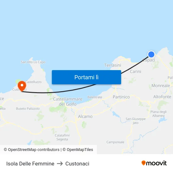 Isola Delle Femmine to Custonaci map