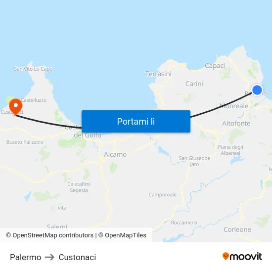 Palermo to Custonaci map