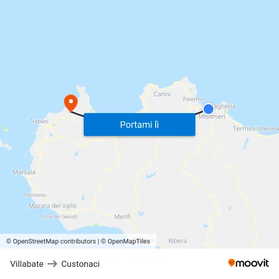 Villabate to Custonaci map